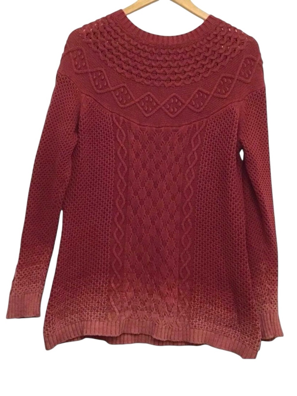 WOOLRICH 100% cotton chunky knit sweater medium faded pink fair isle cab…